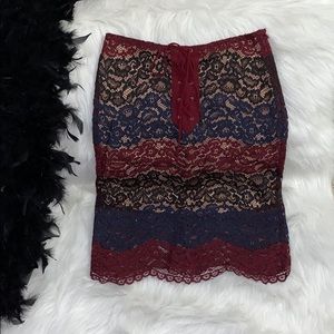 Burgundy, Navy Blue and Black Lace Skirt NWT